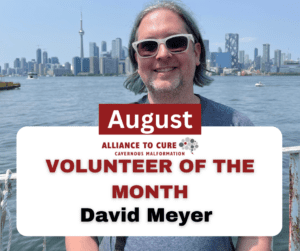 Photo of David Meyer, a white man wearing sunglasses with the cityscape of Toronto and Lake Ontario behind him. Text on image is repeated elsewhere on the page. 